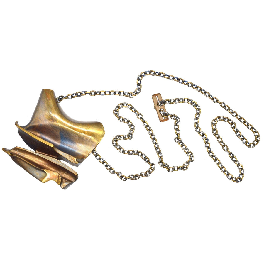 1970s ‘Daytona’ Flame Bronze Pendant Brooch in Chain by Bjorn Weckstrom for Lapponia