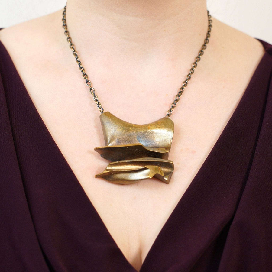 1970s ‘Daytona’ Flame Bronze Pendant Brooch in Chain by Bjorn Weckstrom for Lapponia