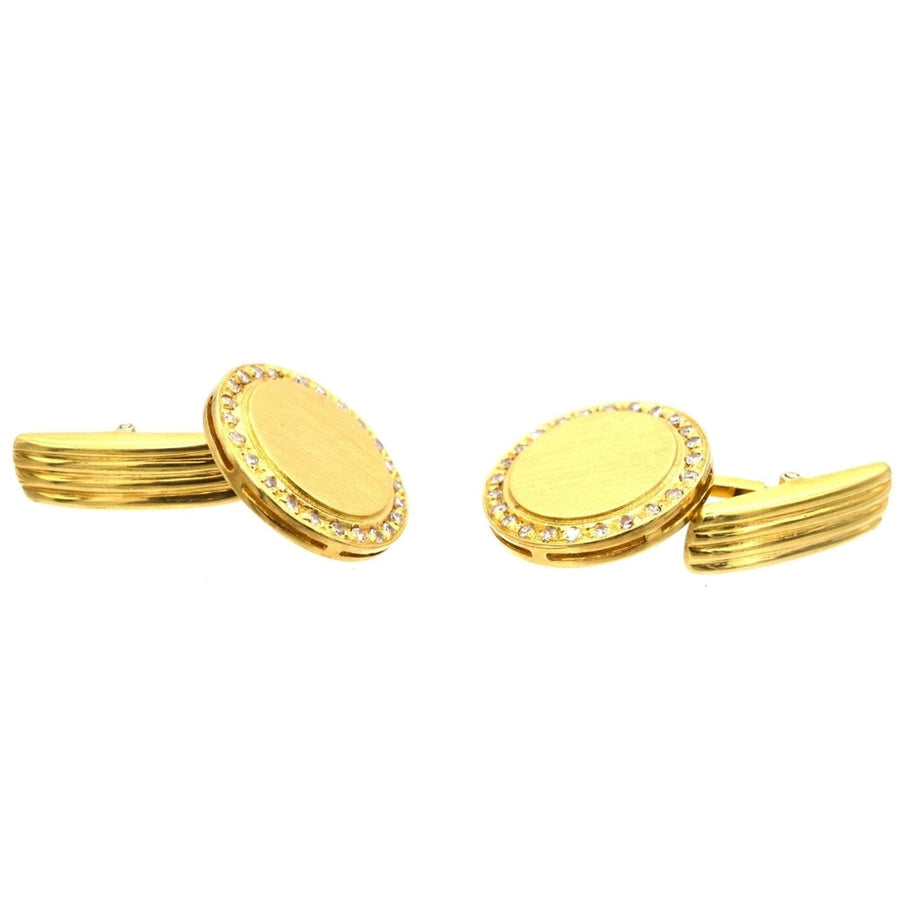 1980s 18ct gold cufflinks with diamond accents, round circle design, perfect gift for gentlemen.