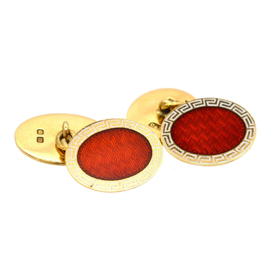 Art Deco 18ct Gold Cropp & Farr Red Enamel Cufflinks | Parkin and Gerrish | Antique & Vintage Jewellery