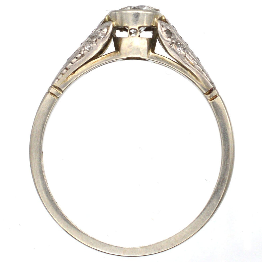 Art Deco 18ct Gold & Diamond Solitaire Ring with Decorated Shoulders | Parkin and Gerrish | Antique & Vintage Jewellery