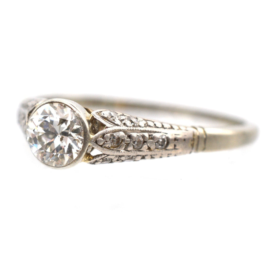 Art Deco 18ct Gold & Diamond Solitaire Ring with Decorated Shoulders | Parkin and Gerrish | Antique & Vintage Jewellery