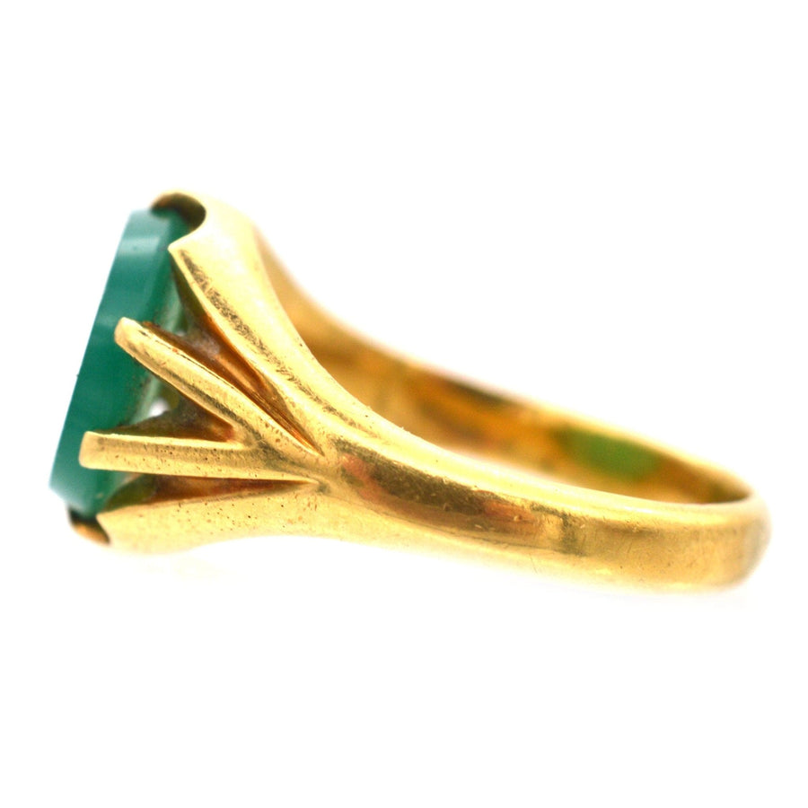 Art Deco 18ct Gold Green Chalcedony Signet Ring | Parkin and Gerrish | Antique & Vintage Jewellery