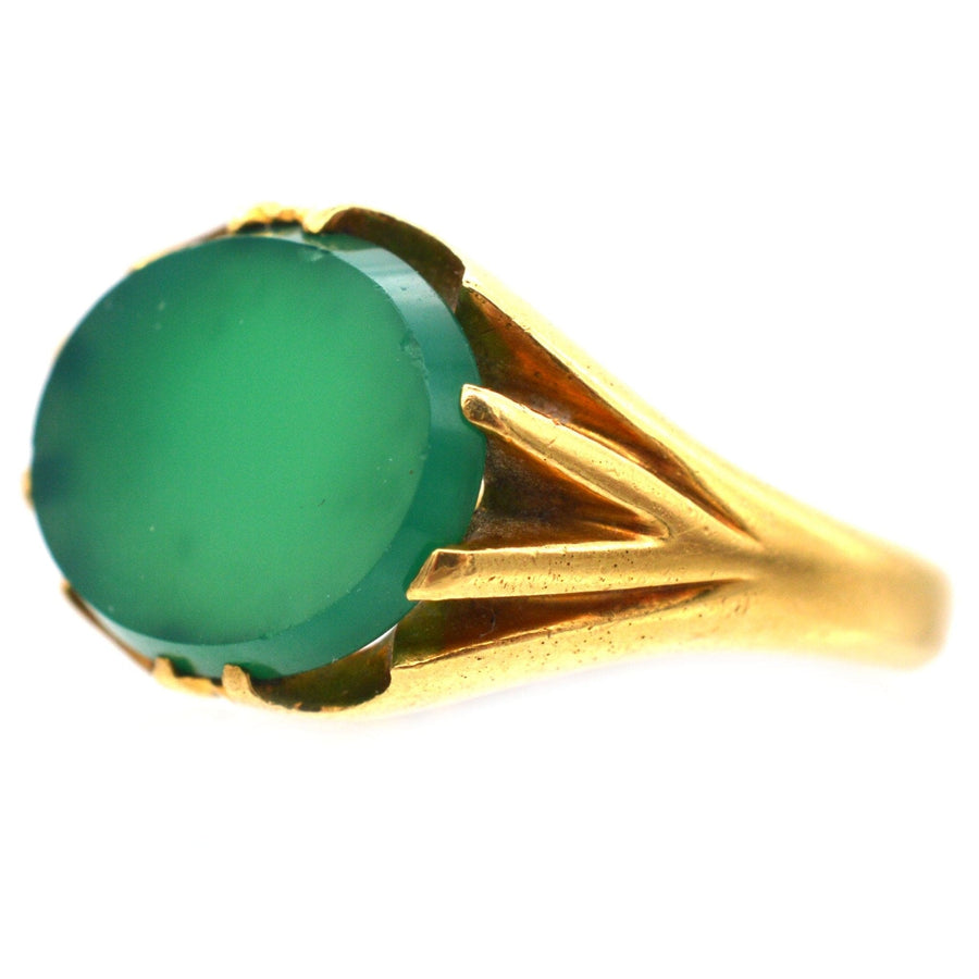 Art Deco 18ct Gold Green Chalcedony Signet Ring | Parkin and Gerrish | Antique & Vintage Jewellery