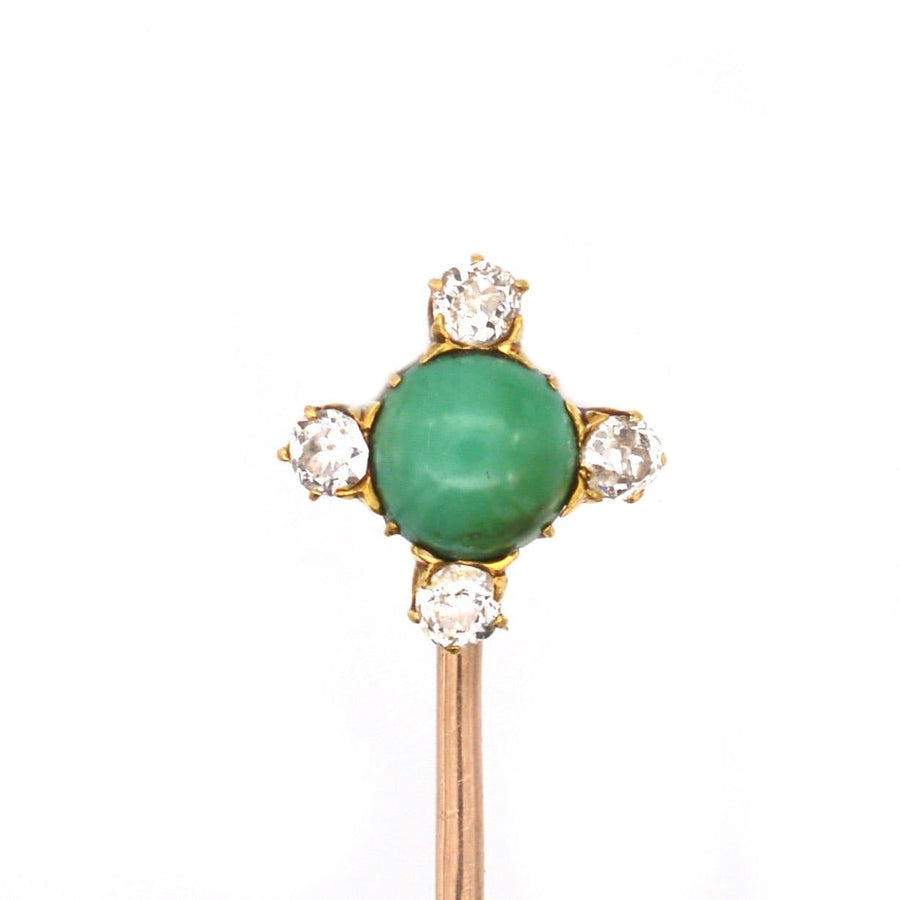 Art Deco 18ct Gold, Old Mine Cut Diamond & Turquoise Tie Pin | Parkin and Gerrish | Antique & Vintage Jewellery