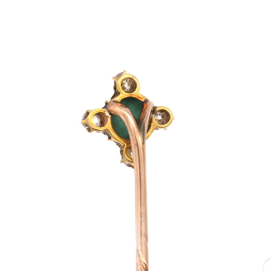 Art Deco 18ct Gold, Old Mine Cut Diamond & Turquoise Tie Pin | Parkin and Gerrish | Antique & Vintage Jewellery