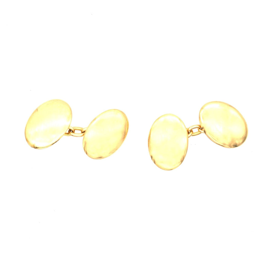 Art Deco 18ct Gold Plain Oval Cufflinks | Parkin and Gerrish | Antique & Vintage Jewellery