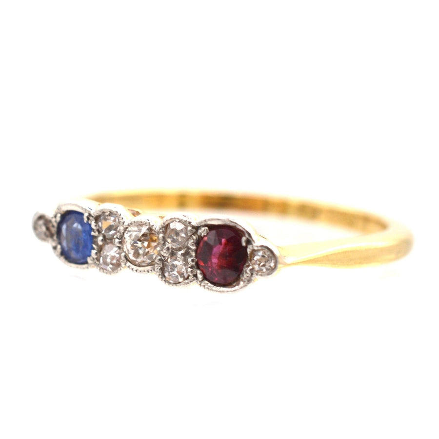 Art Deco 18ct Gold & Platinum, Diamond, Sapphire and Ruby Ring | Parkin and Gerrish | Antique & Vintage Jewellery