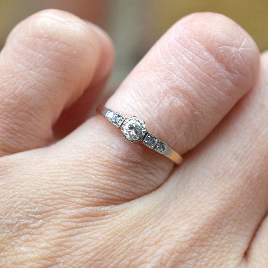 Art Deco 18ct Gold & Platinum, Diamond Solitaire Ring with Diamond Shoulders | Parkin and Gerrish | Antique & Vintage Jewellery