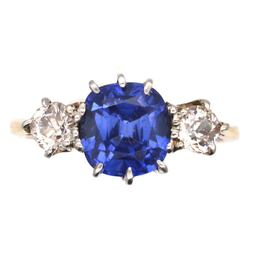 Art Deco 18ct Gold & Platinum, Sapphire & Diamond Three Stone Ring | Parkin and Gerrish | Antique & Vintage Jewellery