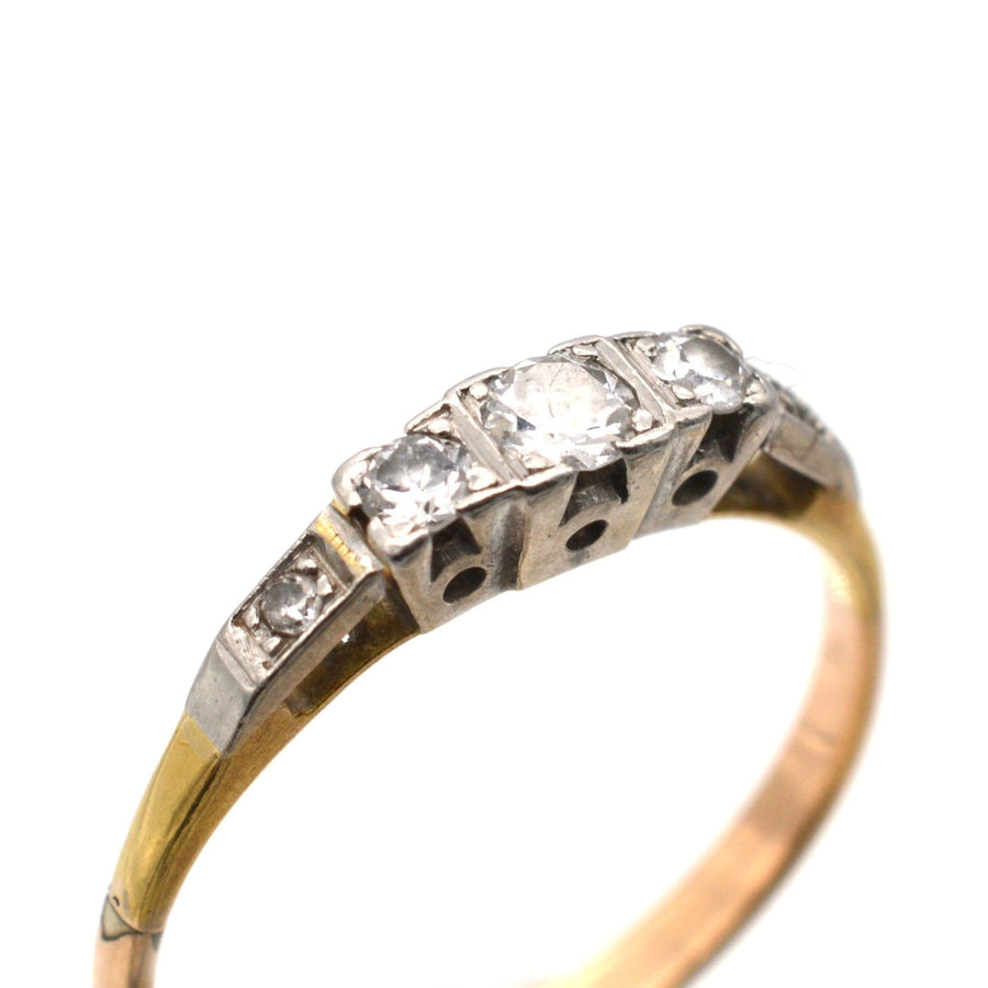 Art Deco 18ct Gold & Platinum, Three Stone Diamond Ring with Diamond Shoulders | Parkin and Gerrish | Antique & Vintage Jewellery