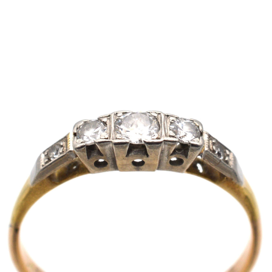 Art Deco 18ct Gold & Platinum, Three Stone Diamond Ring with Diamond Shoulders | Parkin and Gerrish | Antique & Vintage Jewellery