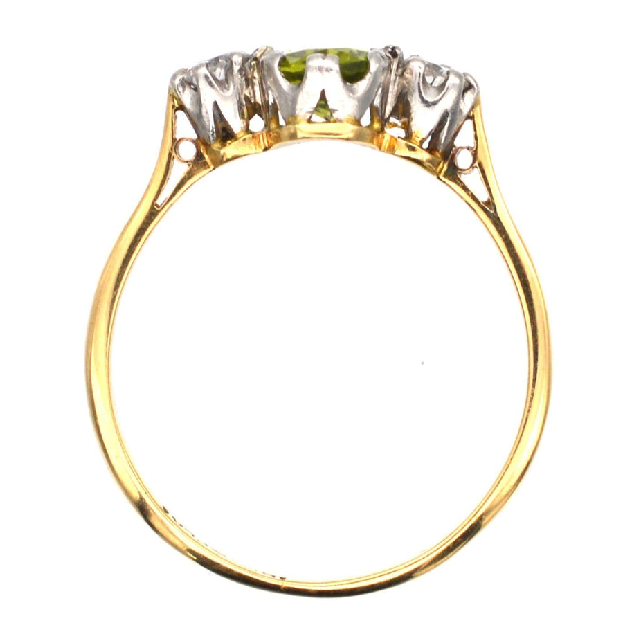 Art Deco 18ct Gold & Platinum Three Stone Peridot & Diamond Ring | Parkin and Gerrish | Antique & Vintage Jewellery