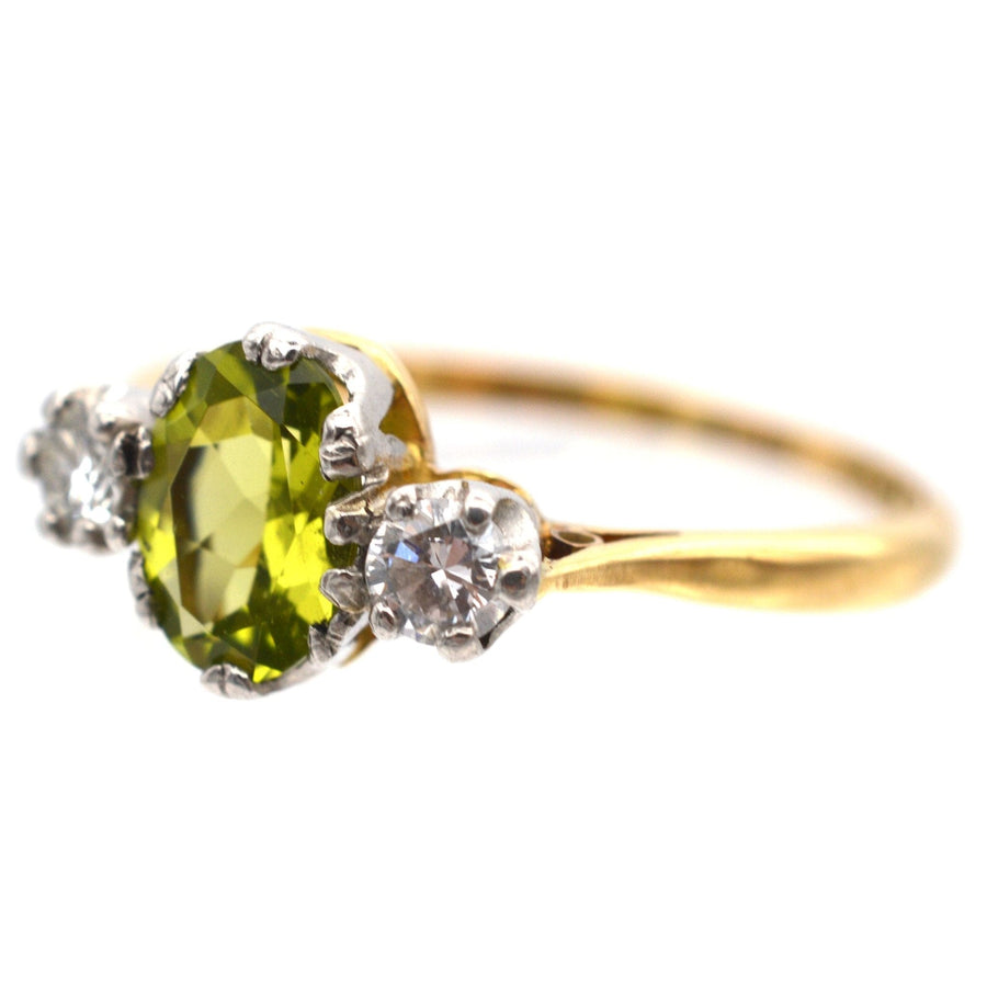 Art Deco 18ct Gold & Platinum Three Stone Peridot & Diamond Ring | Parkin and Gerrish | Antique & Vintage Jewellery