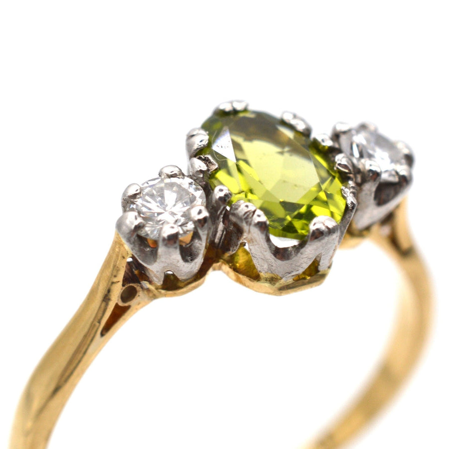 Art Deco 18ct Gold & Platinum Three Stone Peridot & Diamond Ring | Parkin and Gerrish | Antique & Vintage Jewellery