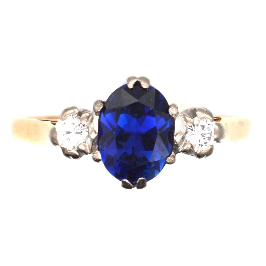 Art Deco 18ct Gold Sapphire & Diamond Three Stone Ring | Parkin and Gerrish | Antique & Vintage Jewellery