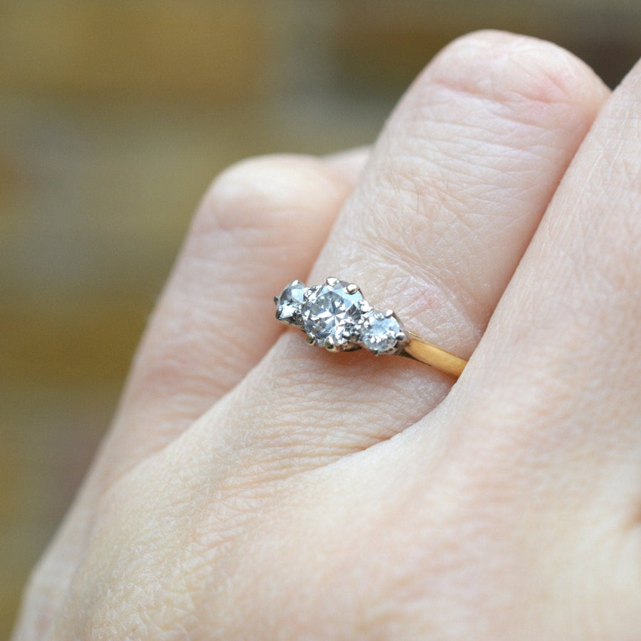 Art Deco 18ct Gold Transitional Cut Diamond Three Stone Ring | Parkin and Gerrish | Antique & Vintage Jewellery