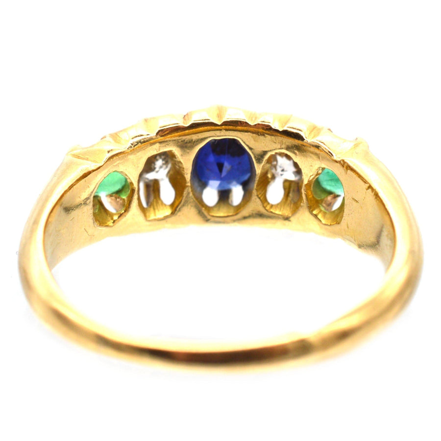 Art Deco 18ct Gold 'Tutti Frutti' Sapphire, Emerald and Diamond Five Stone Ring | Parkin and Gerrish | Antique & Vintage Jewellery