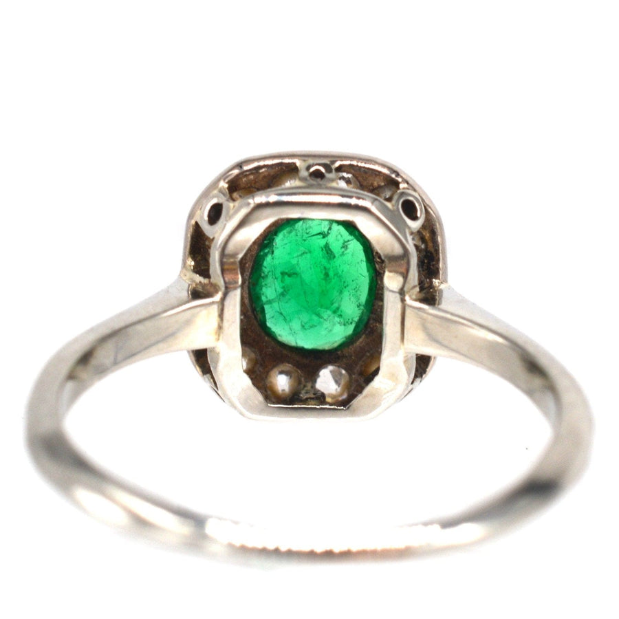 Art Deco 18ct White Gold Emerald and Diamond Cluster Ring | Parkin and Gerrish | Antique & Vintage Jewellery