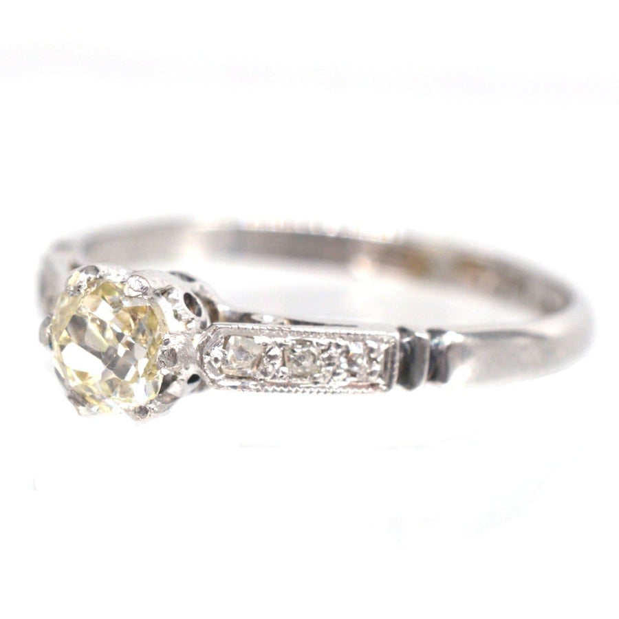 Art Deco 18ct White Gold & Platinum Old Mine Cut Diamond Solitaire Ring | Parkin and Gerrish | Antique & Vintage Jewellery