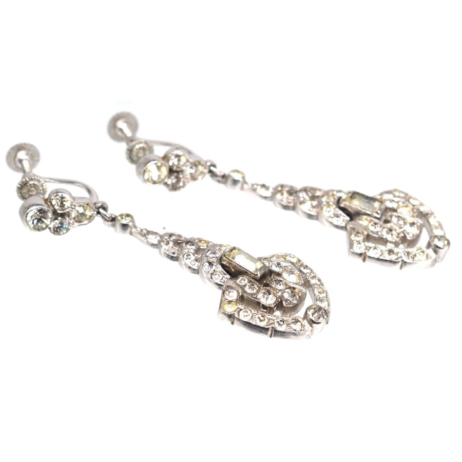Art Deco 1930s Chrome Screw Top Long Drop Paste Earrings | Parkin and Gerrish | Antique & Vintage Jewellery