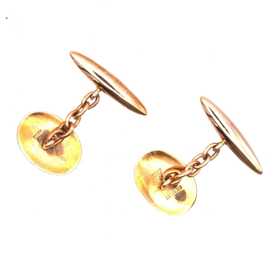 Art Deco 9ct Gold Plain Oval Cufflinks | Parkin and Gerrish | Antique & Vintage Jewellery
