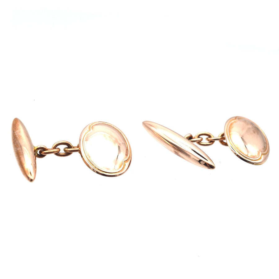 Art Deco 9ct Gold Plain Oval Cufflinks | Parkin and Gerrish | Antique & Vintage Jewellery