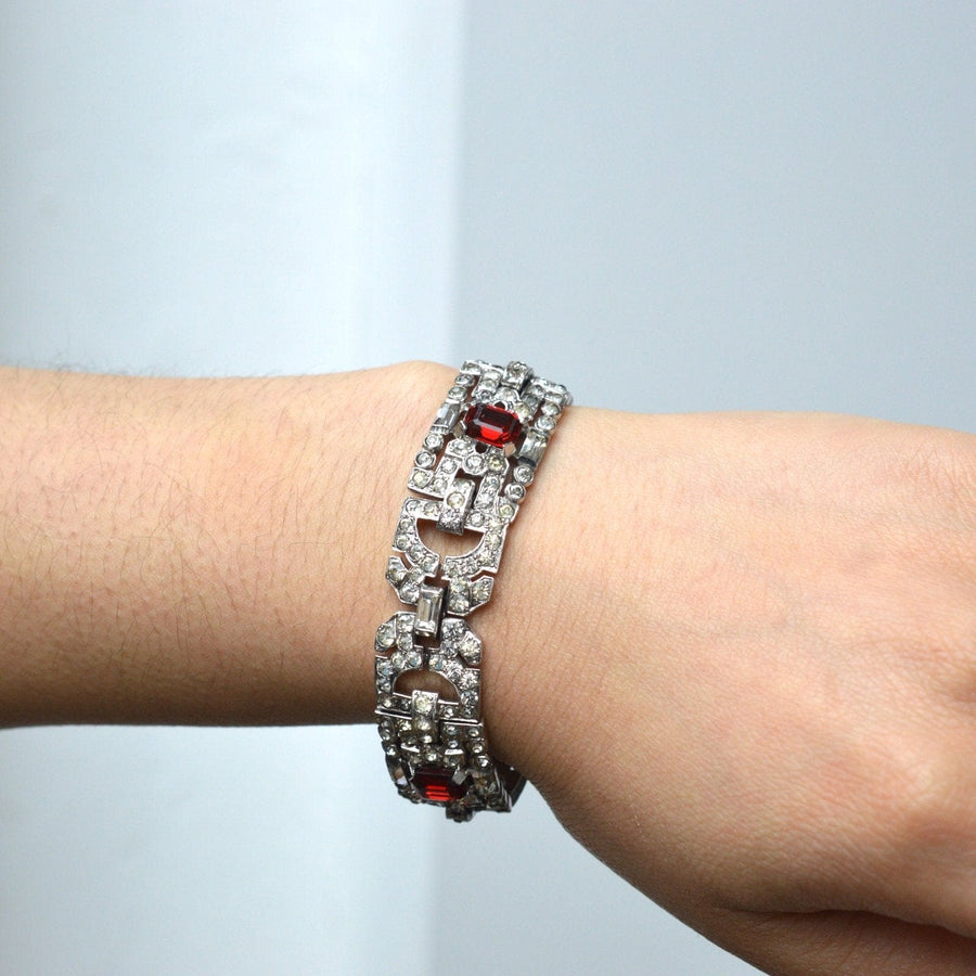 Art Deco Chrome White & Red Paste Bracelet | Parkin and Gerrish | Antique & Vintage Jewellery