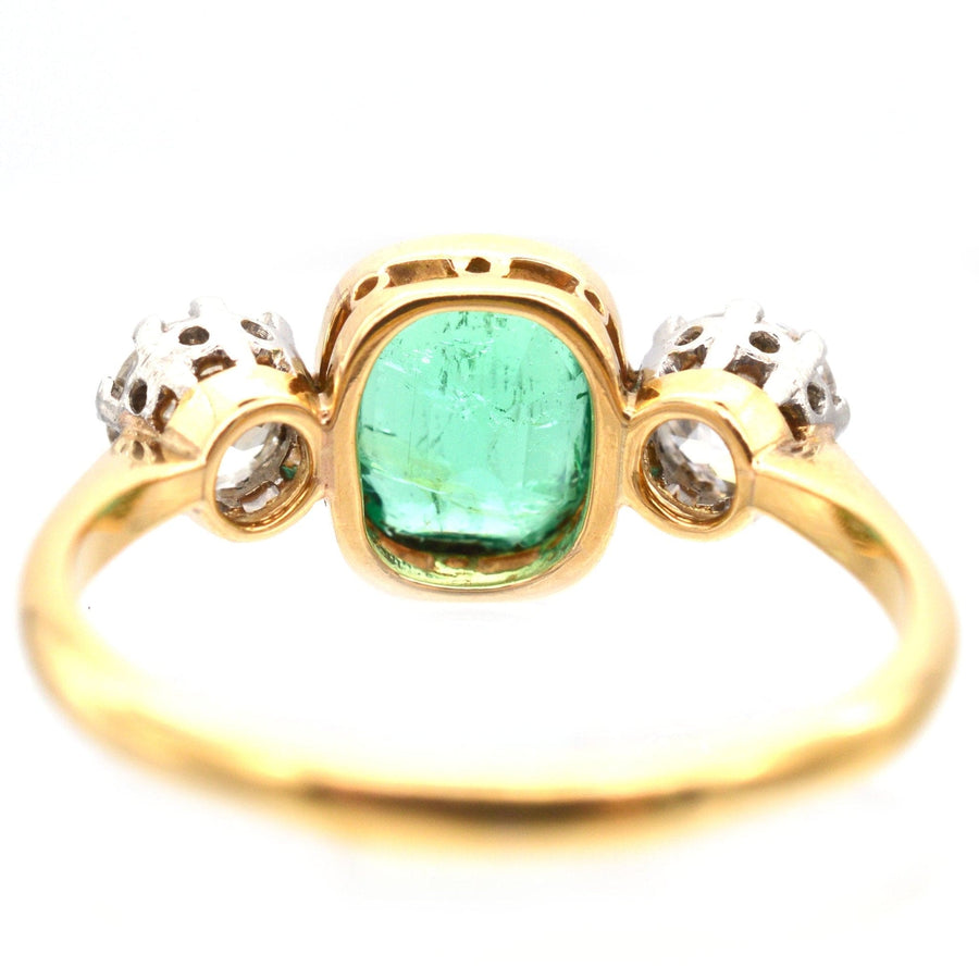 Art Deco Platinum & 18ct Gold Emerald & Diamond Three Stone Ring | Parkin and Gerrish | Antique & Vintage Jewellery