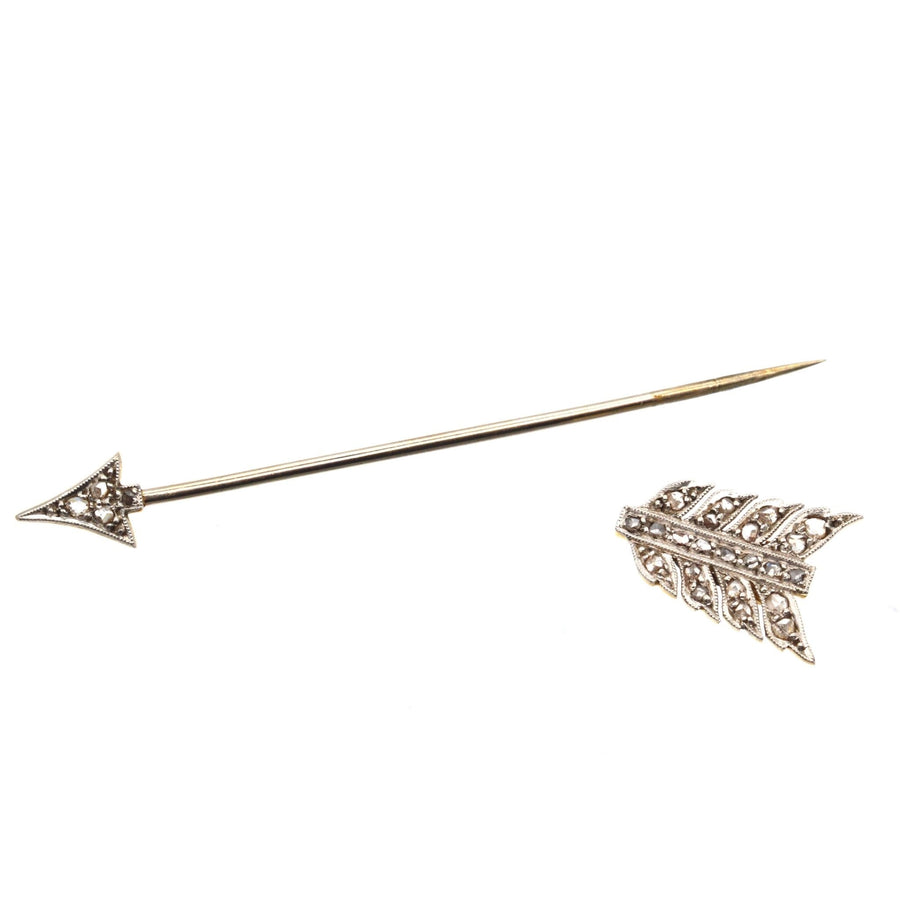 Art Deco Platinum & 18ct Gold, Rose Cut Diamond Arrow Jabot Pin Brooch | Parkin and Gerrish | Antique & Vintage Jewellery