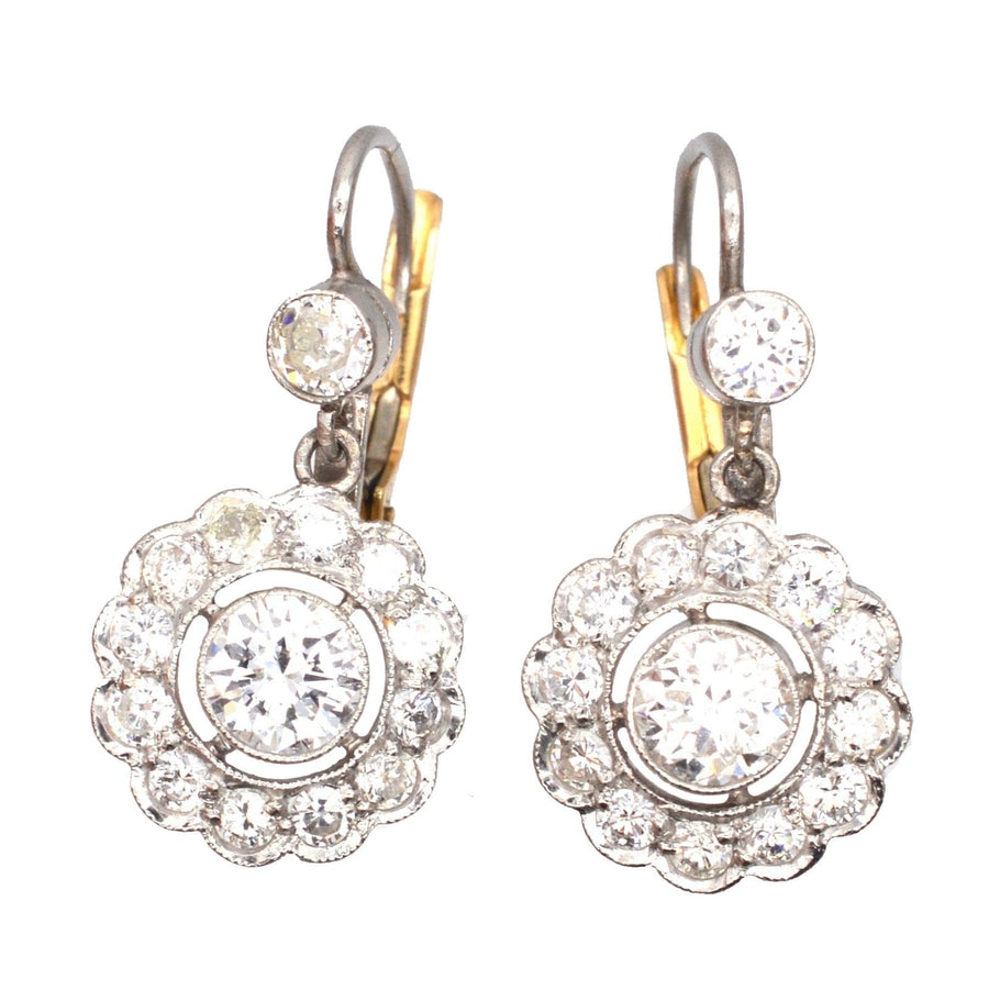 Art Deco Platinum and 18ct Gold, Diamond Cluster Drop Earrings | Parkin and Gerrish | Antique & Vintage Jewellery