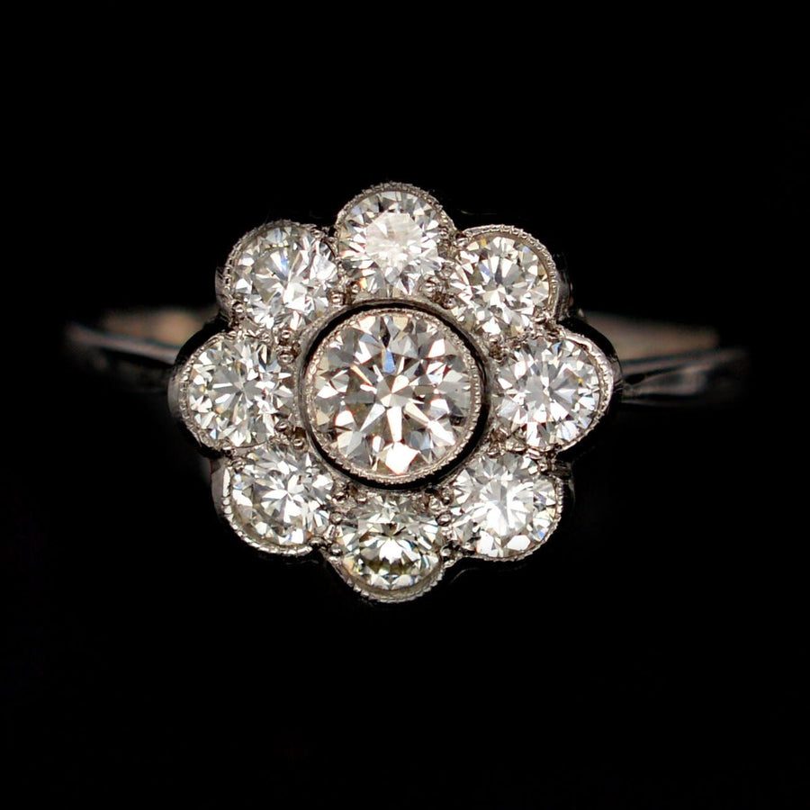 Art Deco Platinum Diamond Cluster Ring | Parkin and Gerrish | Antique & Vintage Jewellery