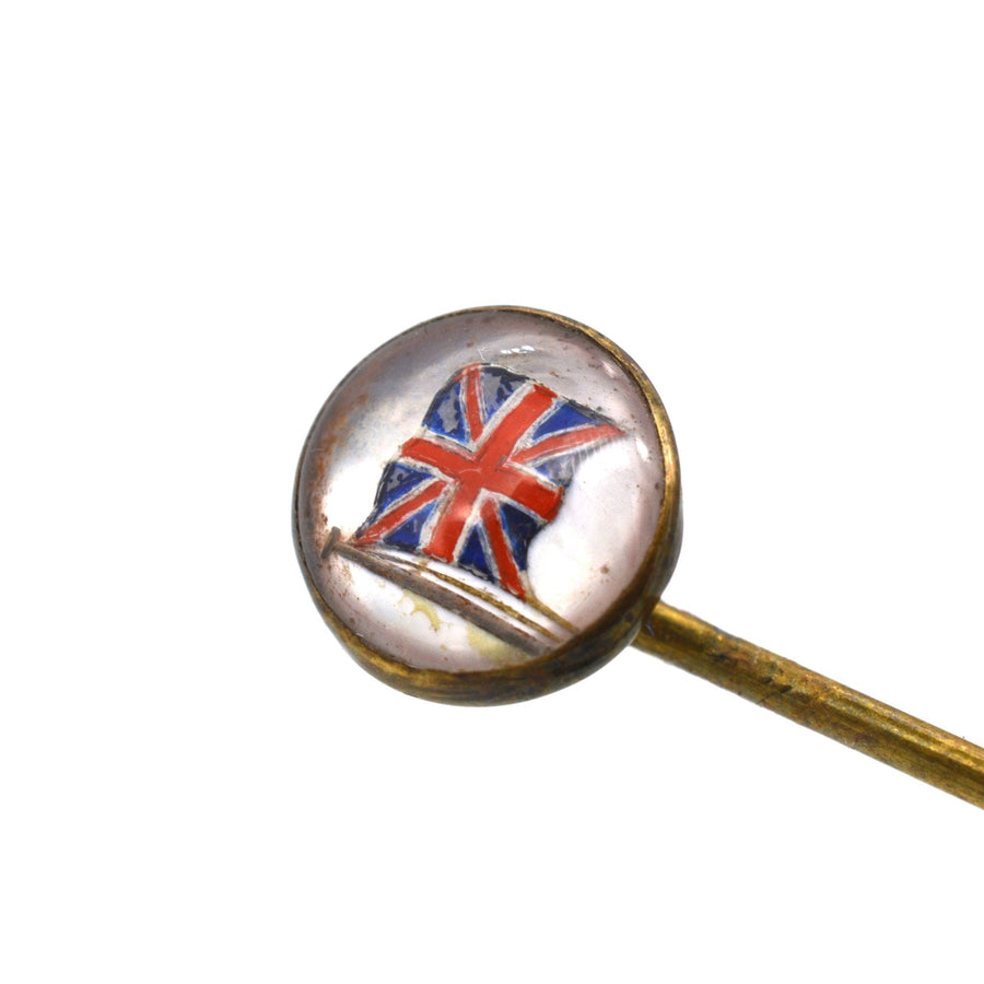 Art Deco reverse intaglio tie pin featuring a British flag design, vintage accessory from the 19th century.