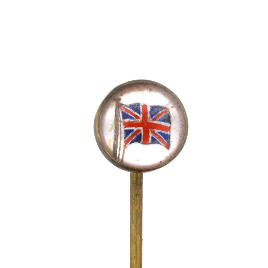 Art Deco reverse intaglio tie pin featuring a British flag design, stylish accessory from the 19th to 1930s era.