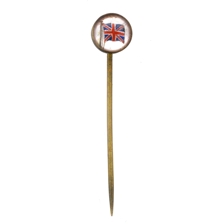 Art Deco reverse intaglio British flag tie pin, an affordable vintage accessory from the 19th century.