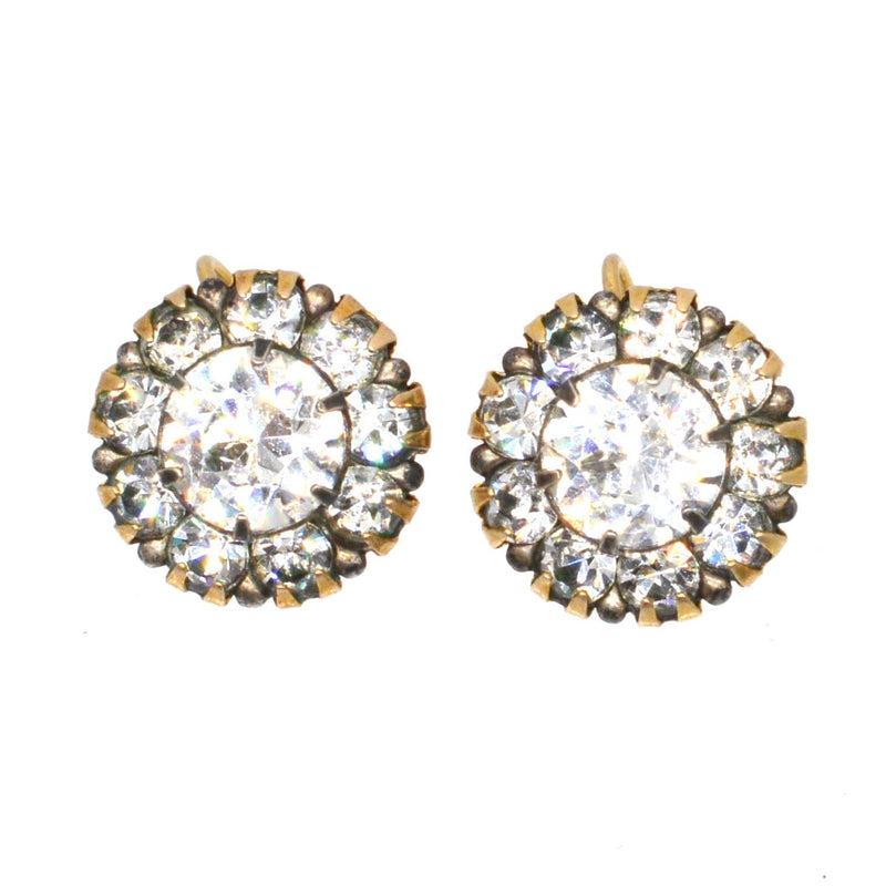 Art Deco Silver and 9ct Gold "Diamond" White Paste Cluster Earrings