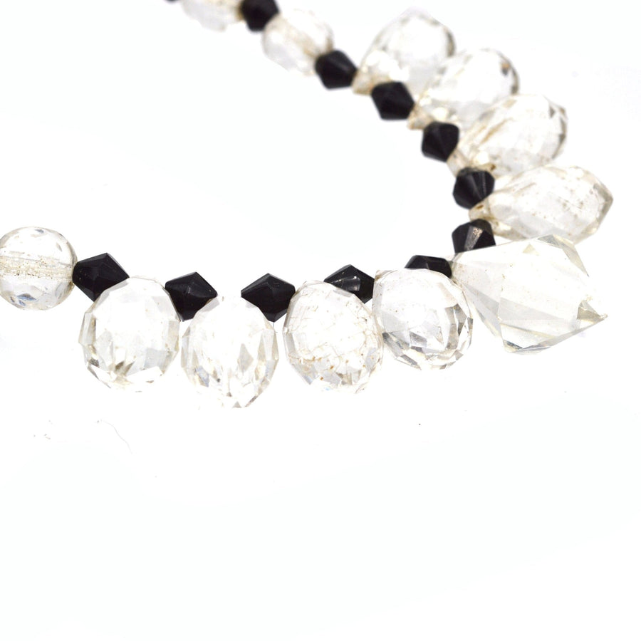 Art Deco silver necklace featuring black and white paste stones, elegant and dramatic design from the Jazz Age.
