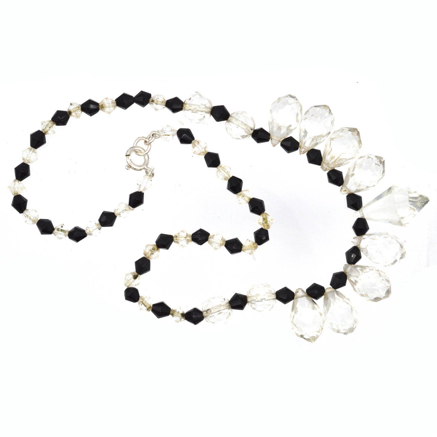 Art Deco silver necklace featuring black and white paste stones, elegant design for a dramatic look.