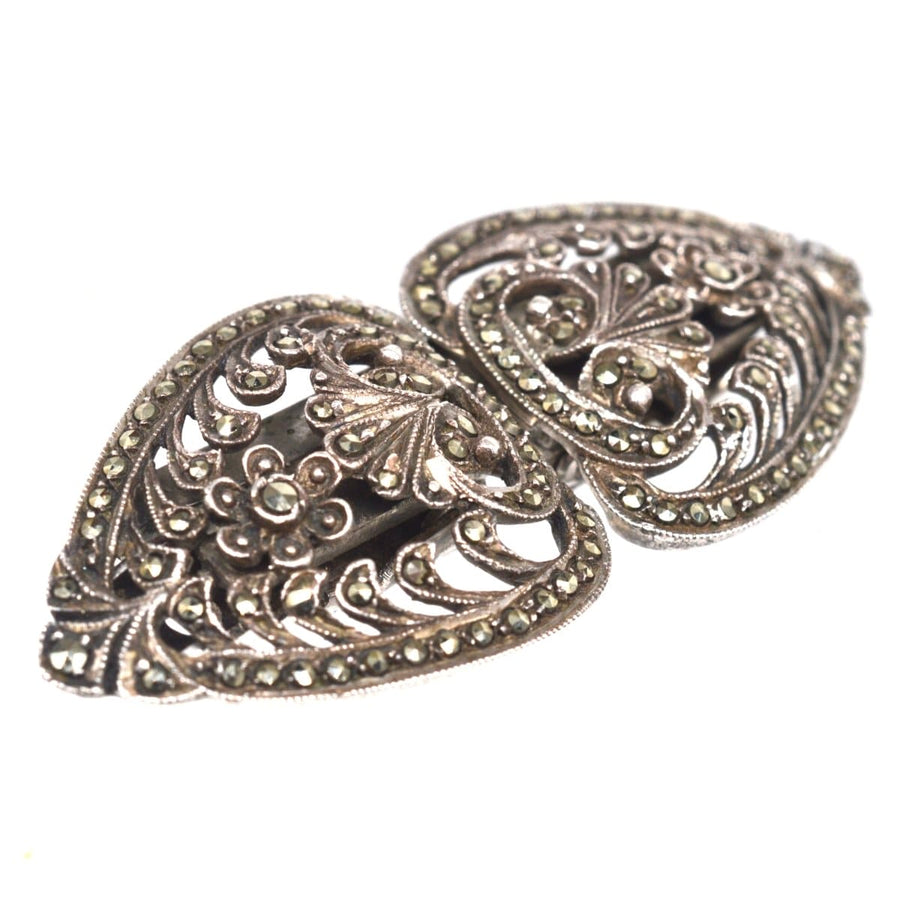 Art Deco Silver & Marcasite Double Clip Brooch