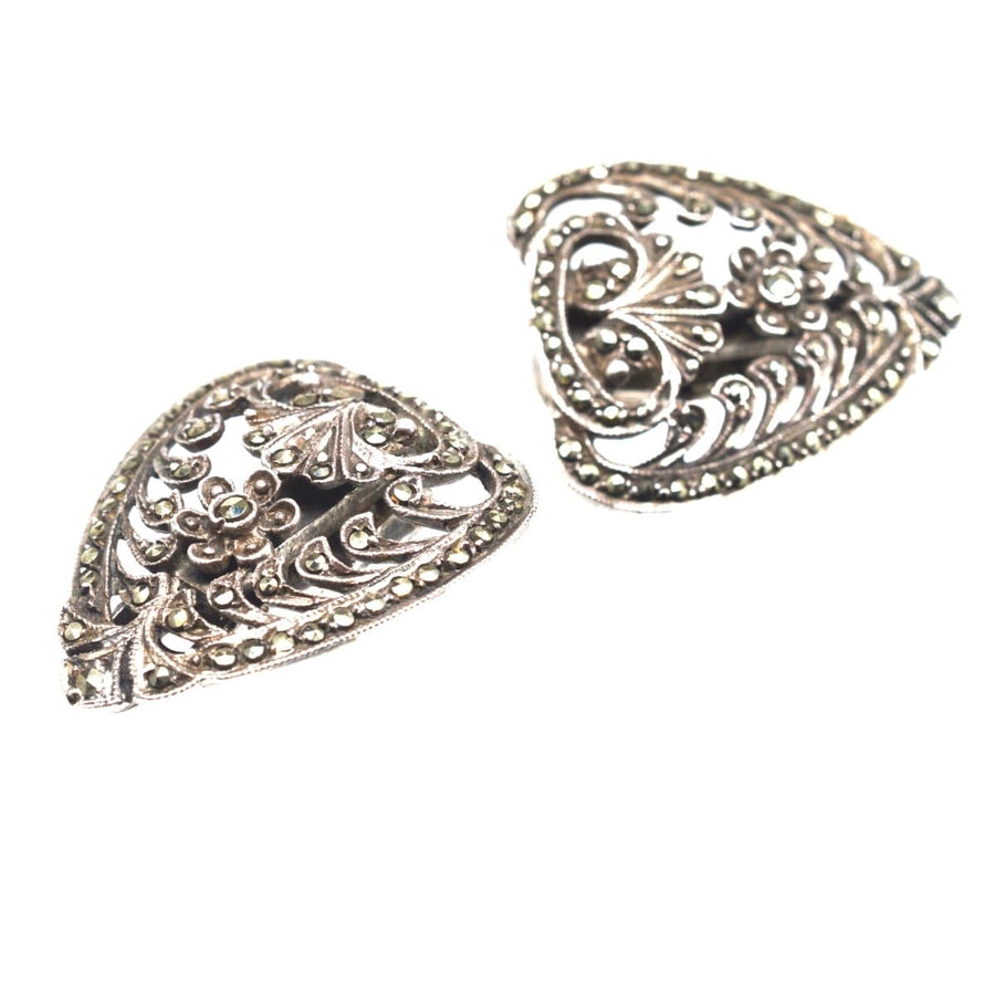Art Deco Silver & Marcasite Double Clip Brooch