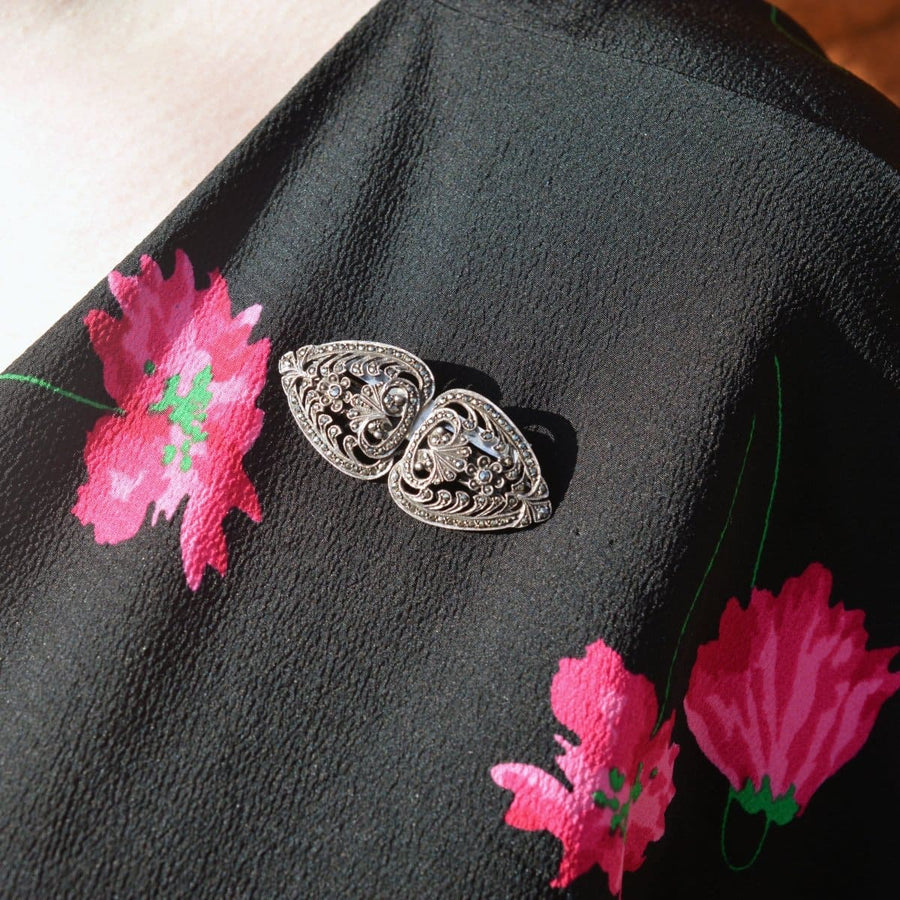 Art Deco Silver & Marcasite Double Clip Brooch