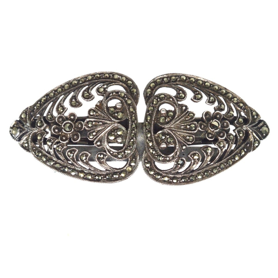 Art Deco Silver & Marcasite Double Clip Brooch