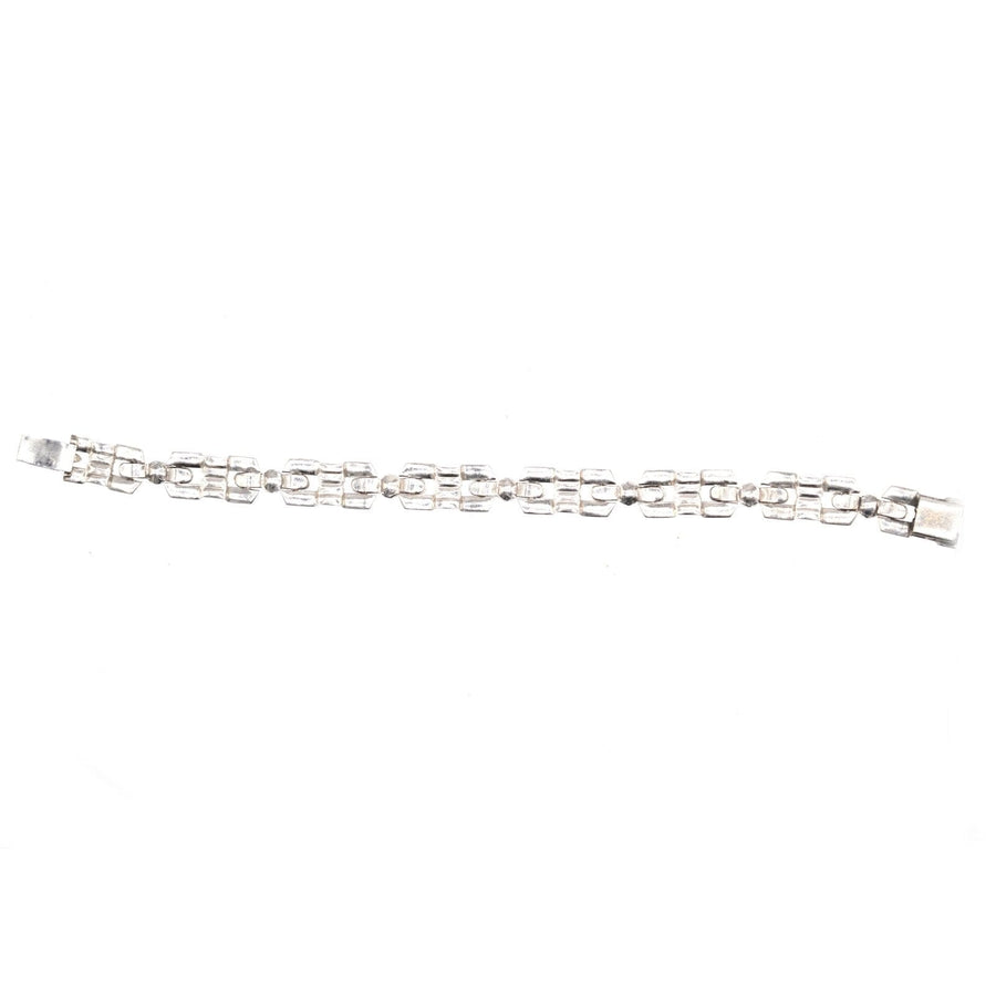 Edwardian silver-tone bracelet with sparkling white diamond paste, ideal for travel or antique collections.