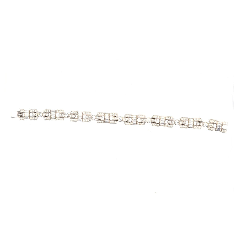 Edwardian silver-tone bracelet with sparkling white 'diamond' paste stones, perfect for travel and antique collections.