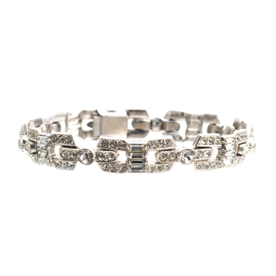 Edwardian silver-tone bracelet featuring white diamond paste stones, a stylish addition to any antique jewellery collection.