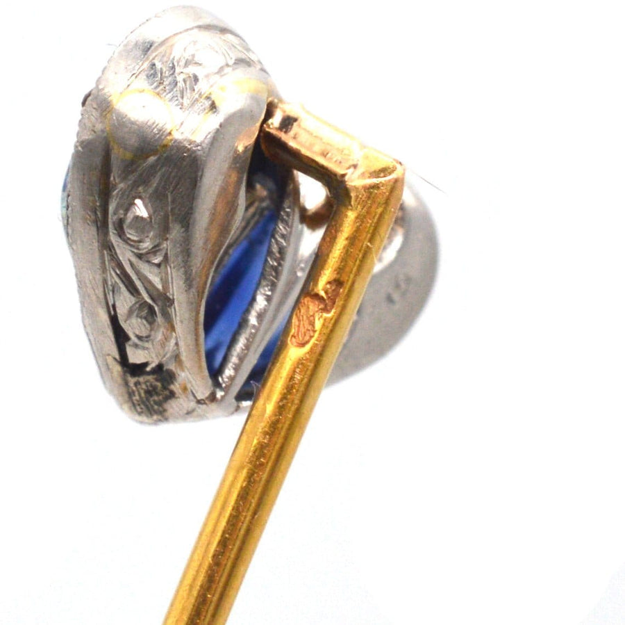 Belle Époque heart tie pin featuring carved sapphires and diamonds, perfect for ties or lapels.