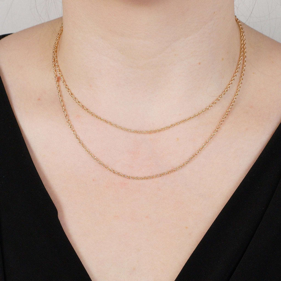 Contemporary 9ct rose gold Prince of Wales rope chain worn elegantly on a model's neck, showcasing its classic design.