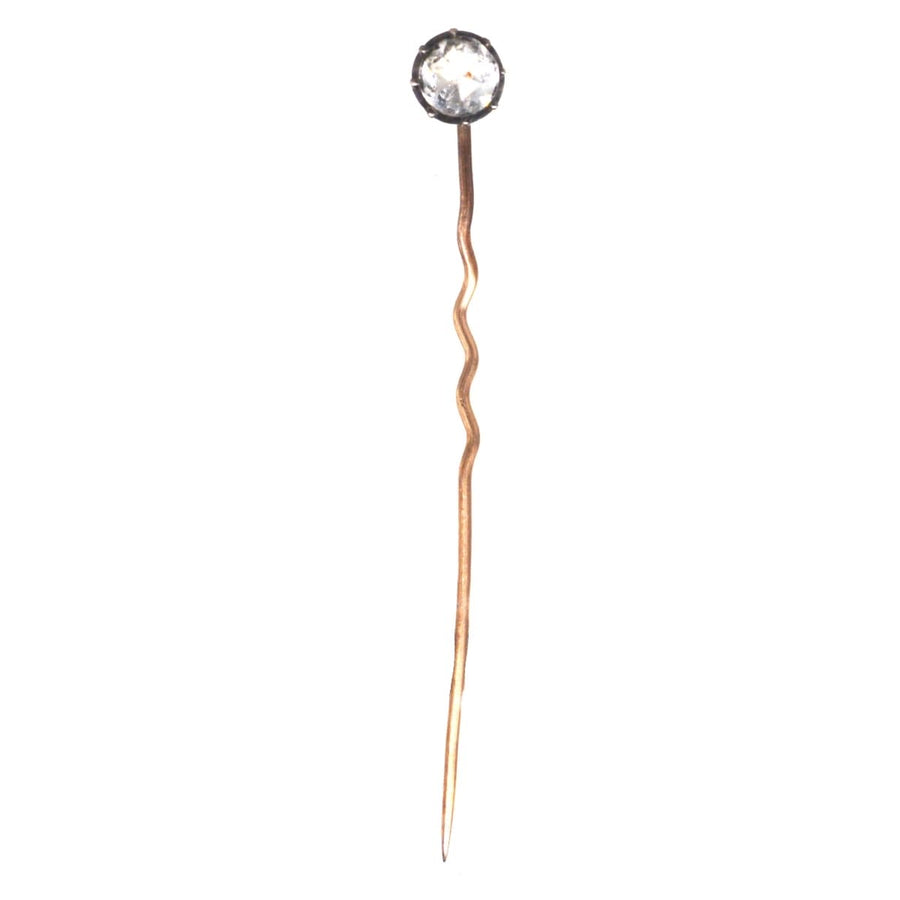 Early 19th Century silver rose cut paste tie pin with elegant diamond-like design and stopper.