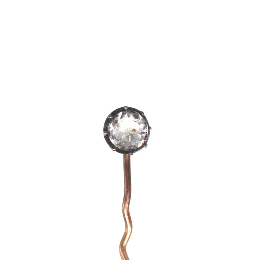 Early 19th century silver paste tie pin with a rose cut design, featuring a sparkling diamond-like aesthetic.