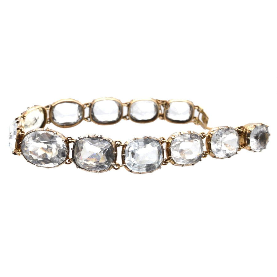 Early Victorian 15ct gold bracelet with rock crystals in collet setting, dating from 1830s-1850s, perfect for jewelry collections.